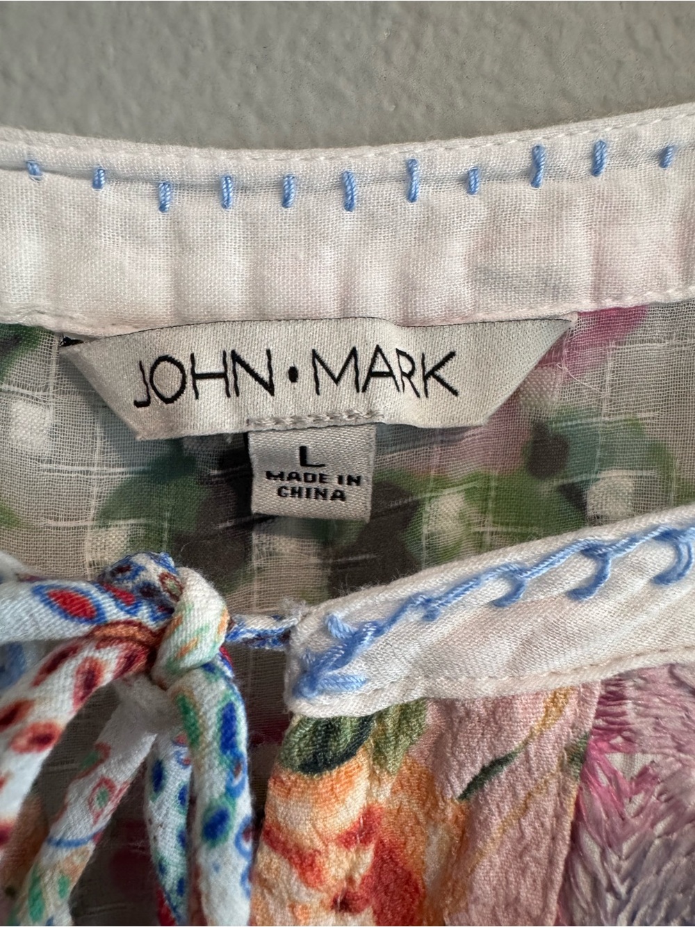 John Mark Boho Embroidered Peasant Patchwork Floral Paisley Blouse L - Picture 11 of 11